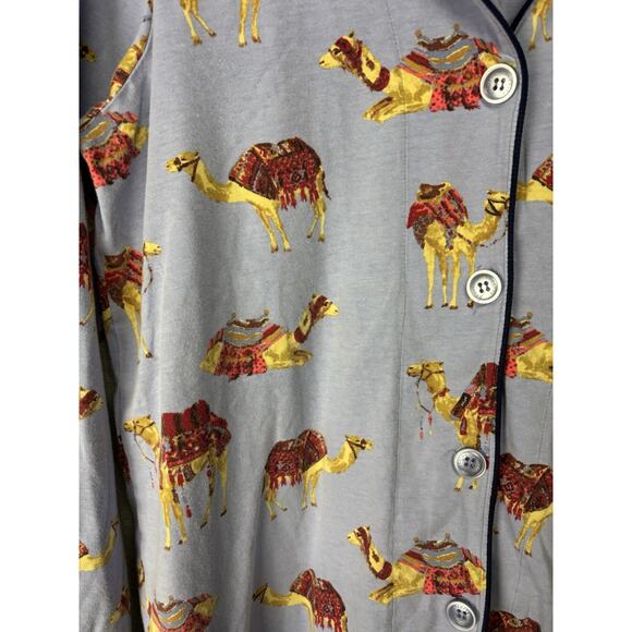 BedHead Blue Caravan Camel Printed Pajama Set S USA Bergdorf Goodman Long Slv - Picture 3 of 7